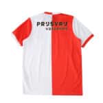 Back view of Feyenoord 2025/26 home fan jersey, red and white halves, sponsor text on upper back.