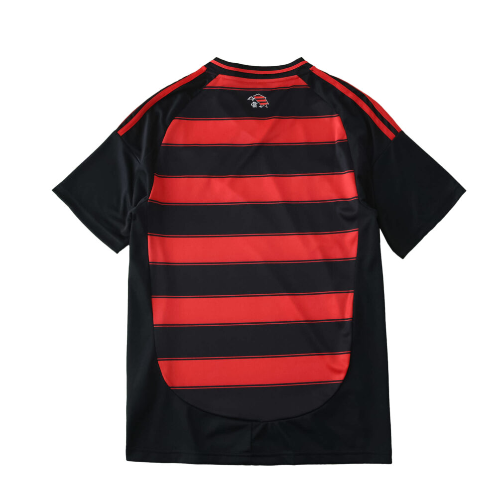 Back view of Flamengo Home 2025/26 Fan Version jersey with red and black horizontal stripes.