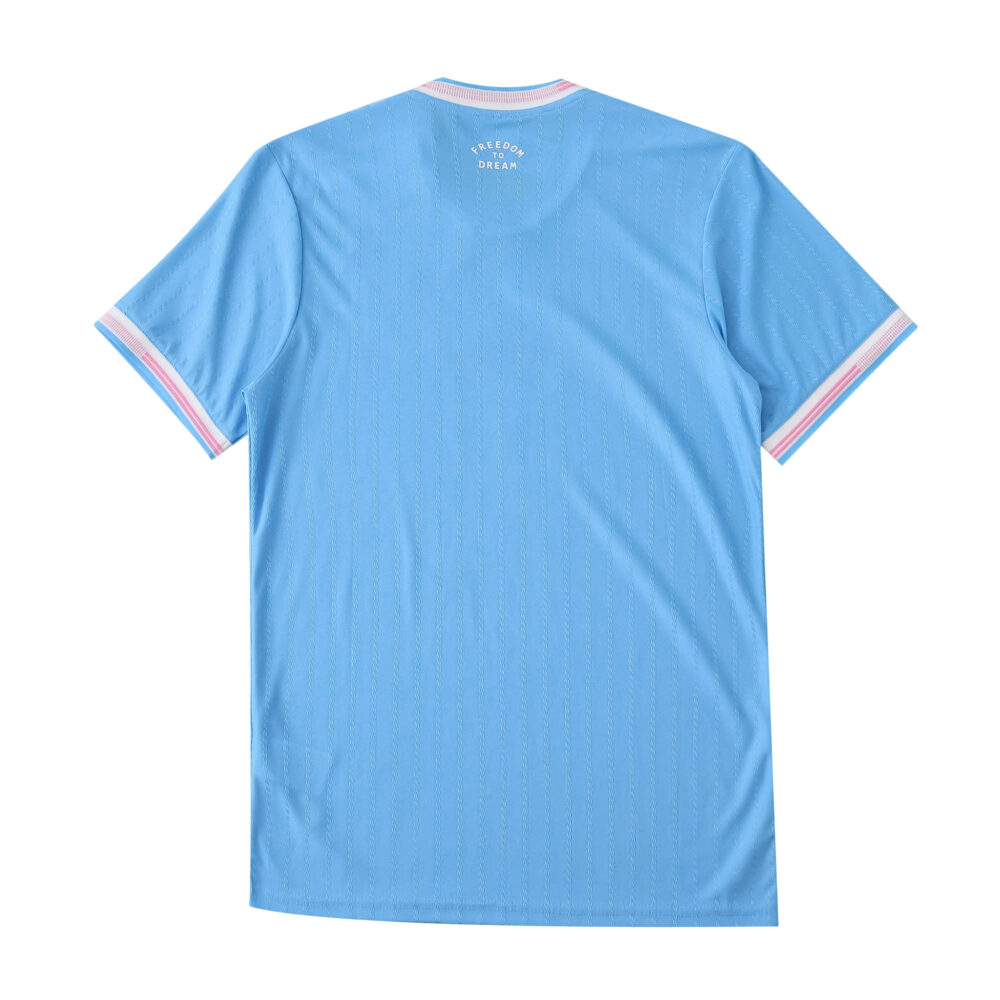 Back view of Inter Miami CF Third 2025/26 Player Version jersey in light blue with pink and white trim.