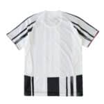 Back view of the Juventus 2025/26 home player version jersey with black stripes on white fabric.