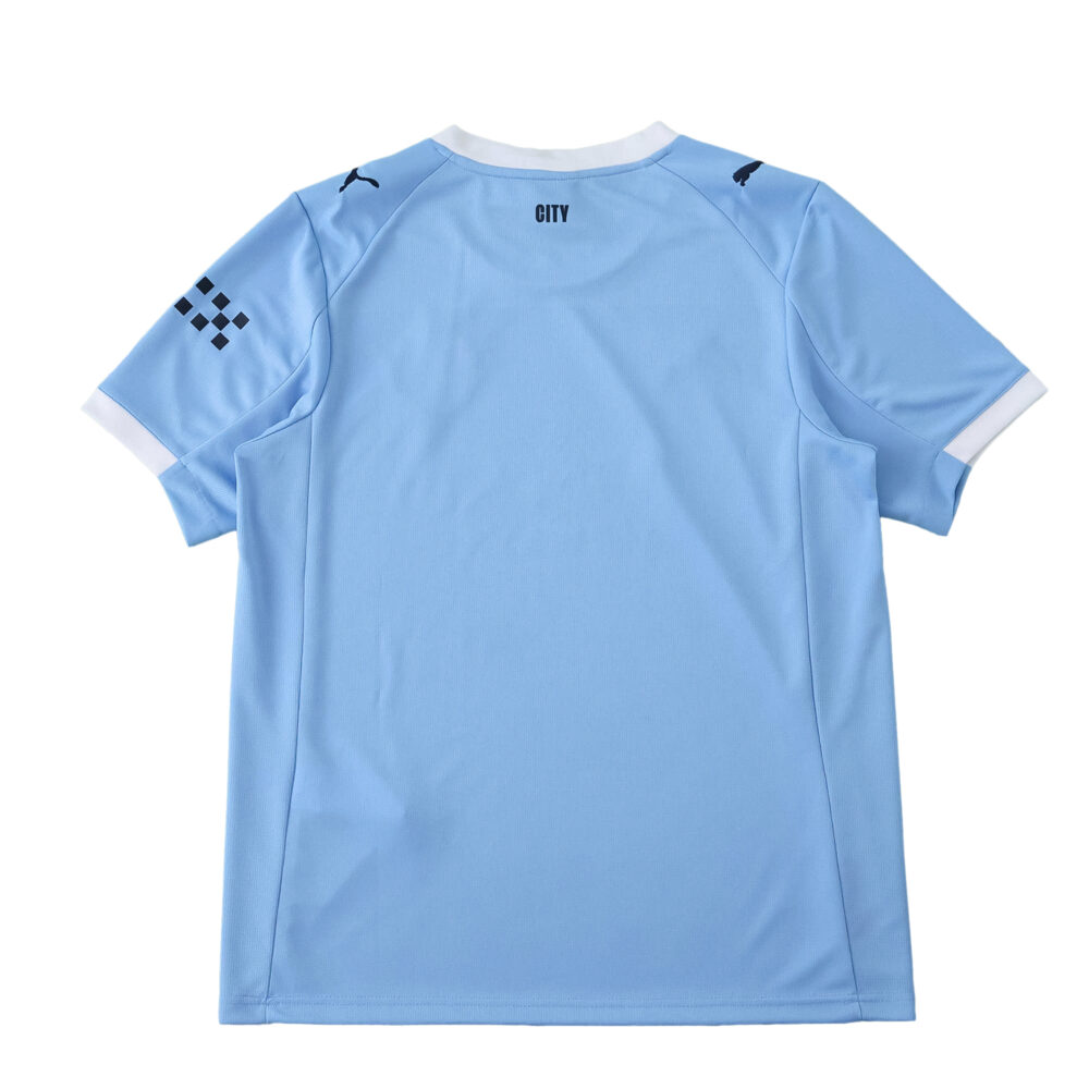 Back view of the Manchester City 2025/26 Home Fan Version jersey in light blue with white accents.