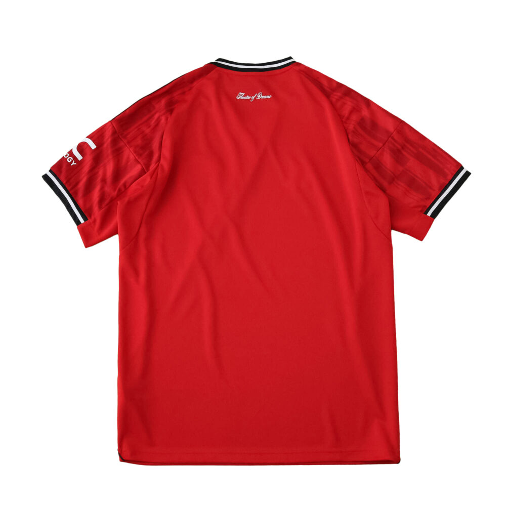 Back view of Manchester United 2025/26 Home Fan Version jersey in red with black and white collar trim.