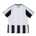Back view of Newcastle United 2025/26 Home Fan Version jersey with black and white stripes and blue trim.