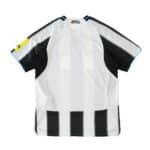Back view of Newcastle United 2025/26 home player jersey with black and white stripes and yellow sleeve detail.
