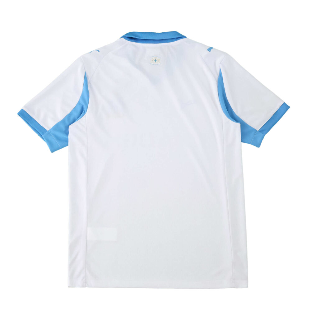 Back view of Olympique Marseille Home 2025/26 Fan Version jersey in white with light blue sleeve accents.