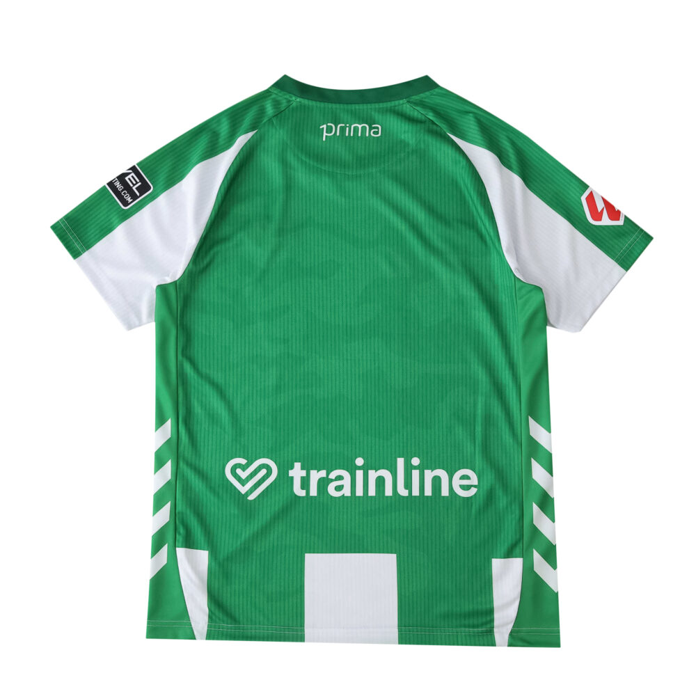 Back view of the Real Betis 2025/26 home fan jersey in green with white accents and sponsor logos.