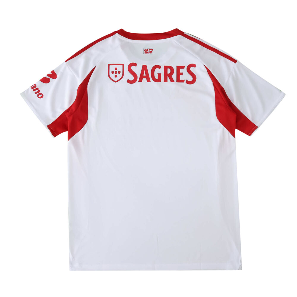 Back view of SL Benfica Third 2025/26 Fan Version jersey in white with red accents and "SAGRES" sponsor.