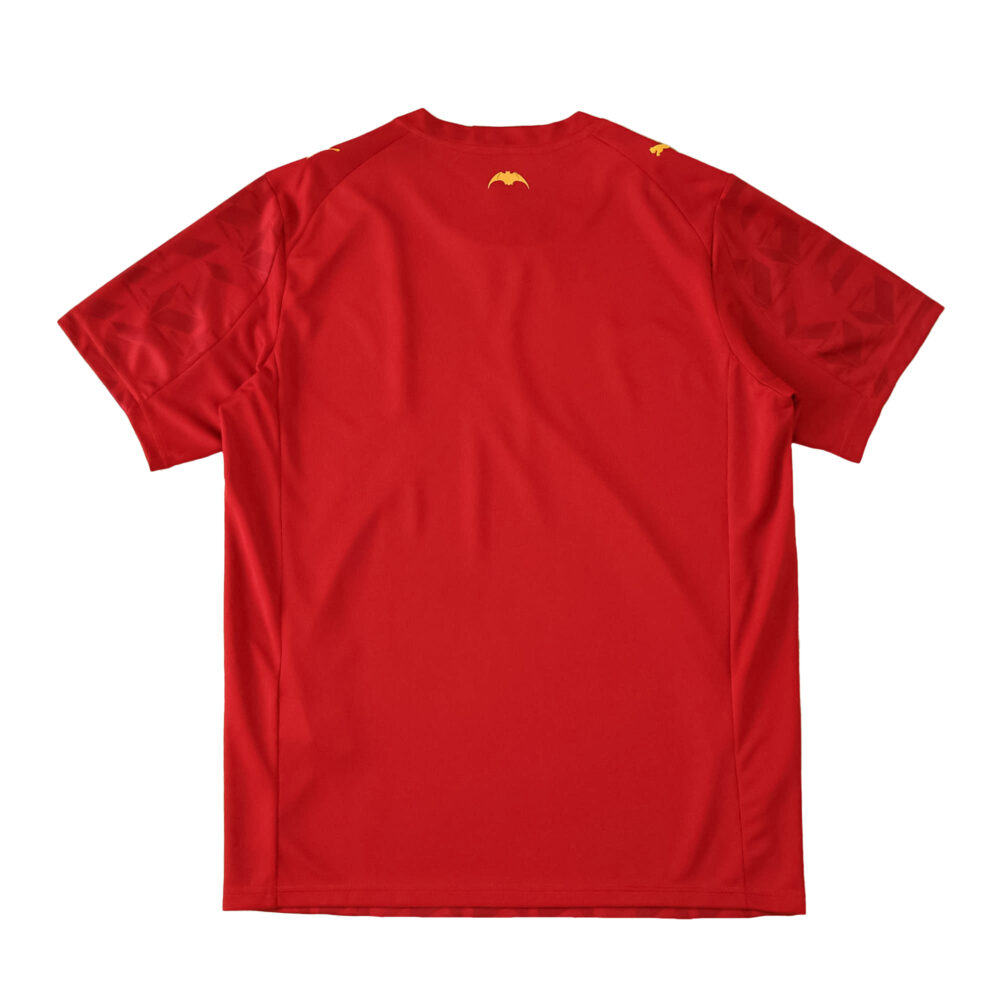 Back view of the Valencia Away 2025/26 Fan Version jersey in solid red with subtle yellow accents.