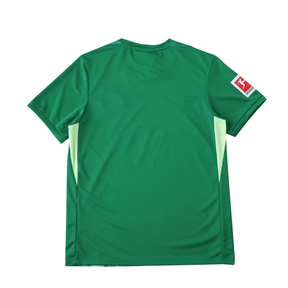 Back view of VfL Wolfsburg 2025/26 Home Fan Version jersey in green with Bundesliga patch on sleeve.
