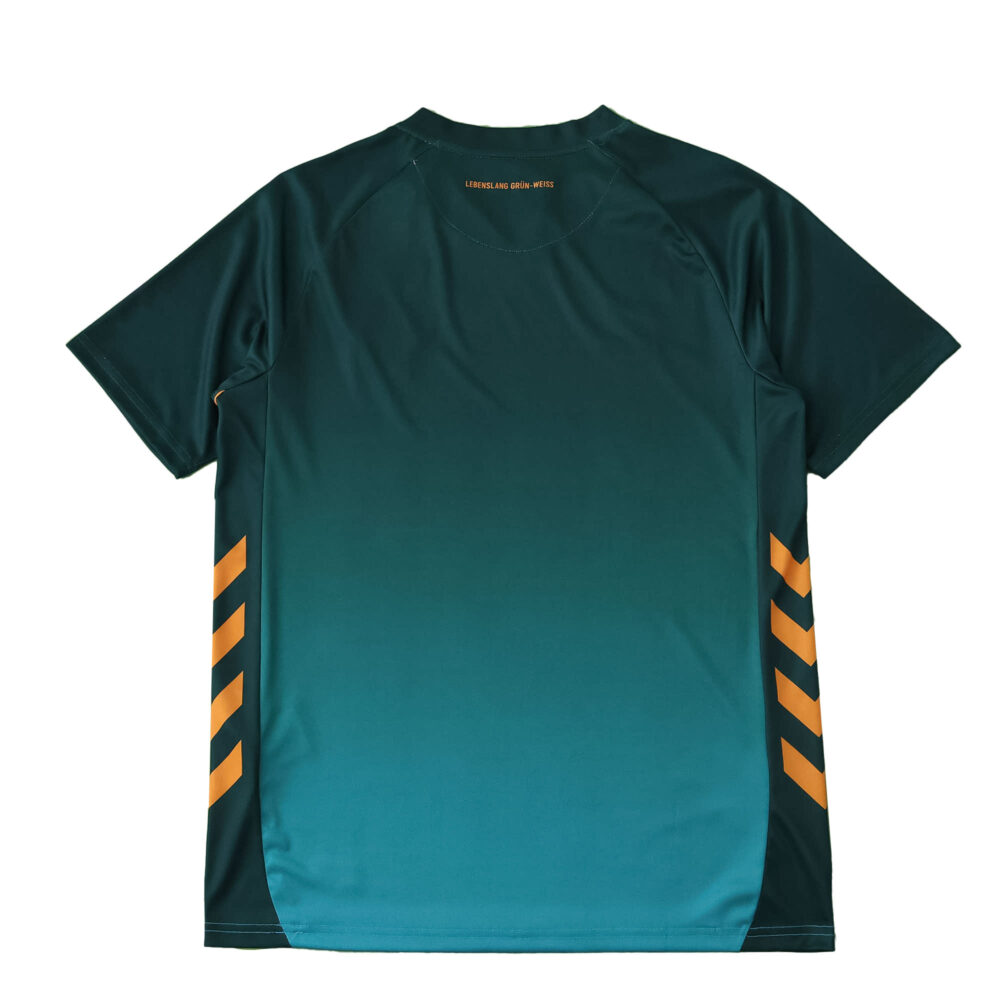 Back view of Werder Bremen Third 2025/26 Fan Version jersey in green with gold accents.