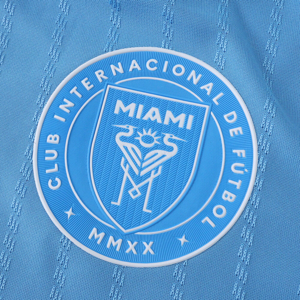 Inter Miami CF 2025/26 Third Player Version jersey badge with club crest on light blue fabric.