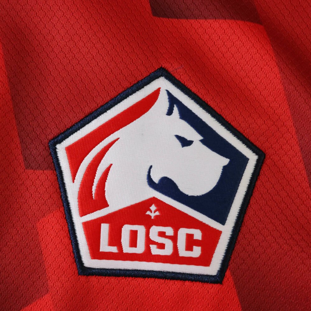 Lille LOSC 2025/26 home fan jersey badge featuring the club's crest on red fabric.