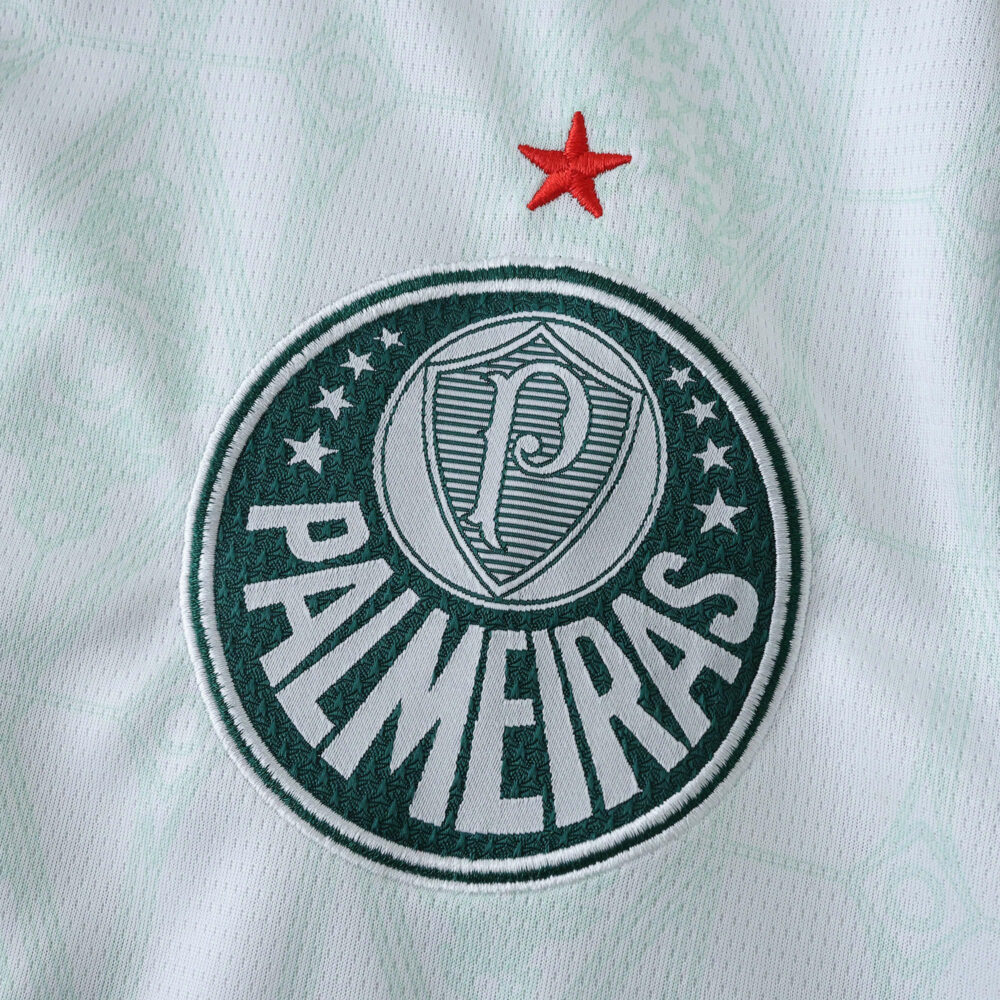 Palmeiras Away 2025/26 Fan Version jersey badge with green club crest and red star on white fabric.