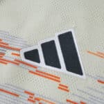 Close-up of the Bayern Munich Away 2025/26 Player Version jersey fabric and Adidas logo detail.