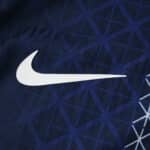 Close-up of the Nike logo on the Paris Saint-Germain 2025/26 home player version jersey.
