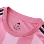 Close-up of the collar and shoulder of the Inter Miami CF 2025/26 Home Fan Version jersey in pink.