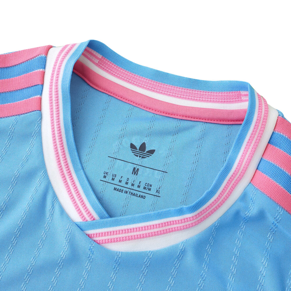 Close-up of the Inter Miami CF 2025/26 Third Player Version jersey collar with pink and white trim.