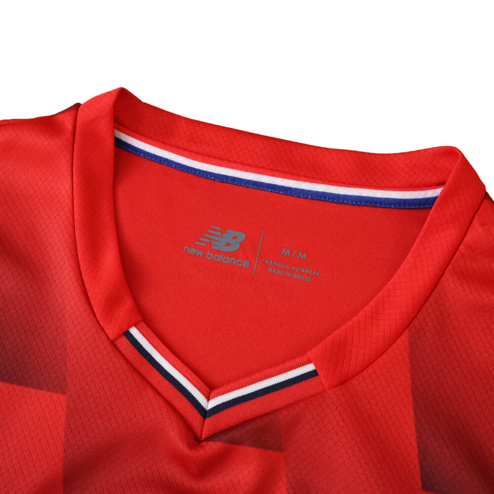 Close-up of Lille LOSC 2025/26 home fan jersey collar with red, white, and blue trim.