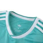 Close-up of the Liverpool Third 2025/26 Player Version jersey collar in teal with white Adidas stripes.