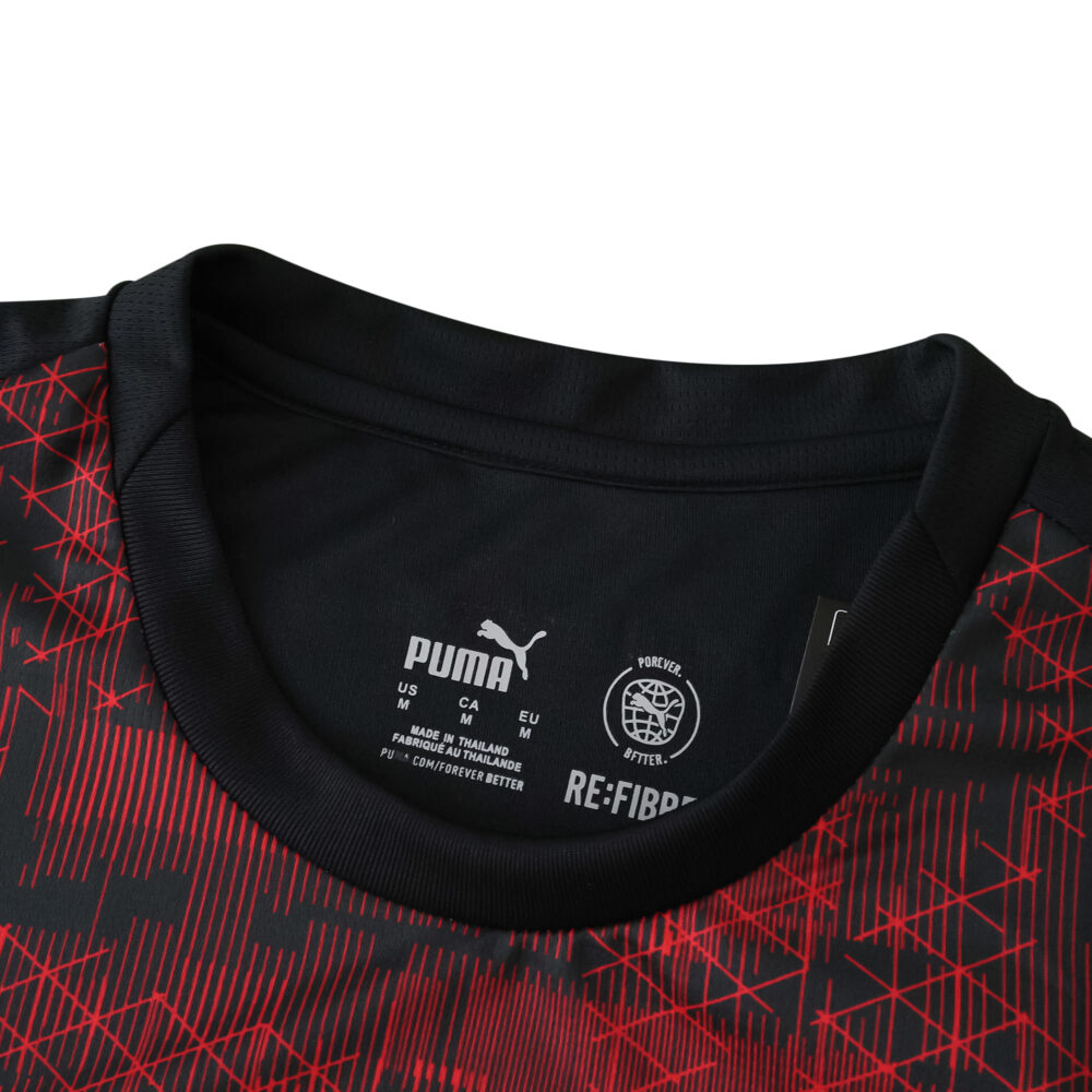 Close-up of the collar and chest area of the RB Leipzig Third 2025/26 Fan Version jersey by Puma.