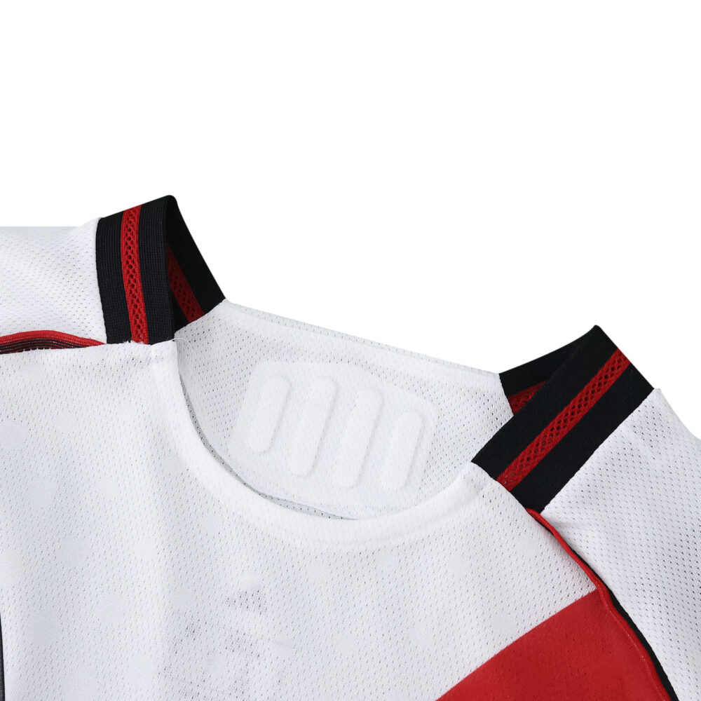 Close-up of the collar and shoulder detail on the River Plate Home 2025/26 Player Version jersey.