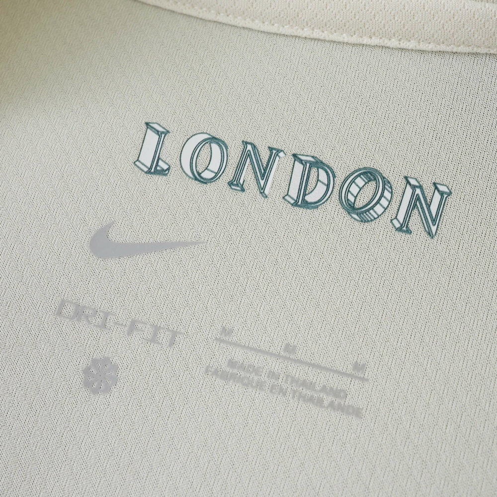 Close-up of "LONDON" text and Nike logo inside the Chelsea Away 2025/26 Fan Version jersey collar.