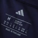 Size tag detail of LA Galaxy Away 2025/26 Fan Version, showing medium size and slim fit specifications.