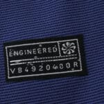Close-up of the "Engineered" authenticity patch on the Atlético Madrid Away 2025/26 Fan Version jersey.