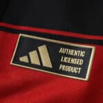Close-up of Flamengo Home 2025/26 Player Version jersey featuring Adidas Authentic Licensed Product patch.