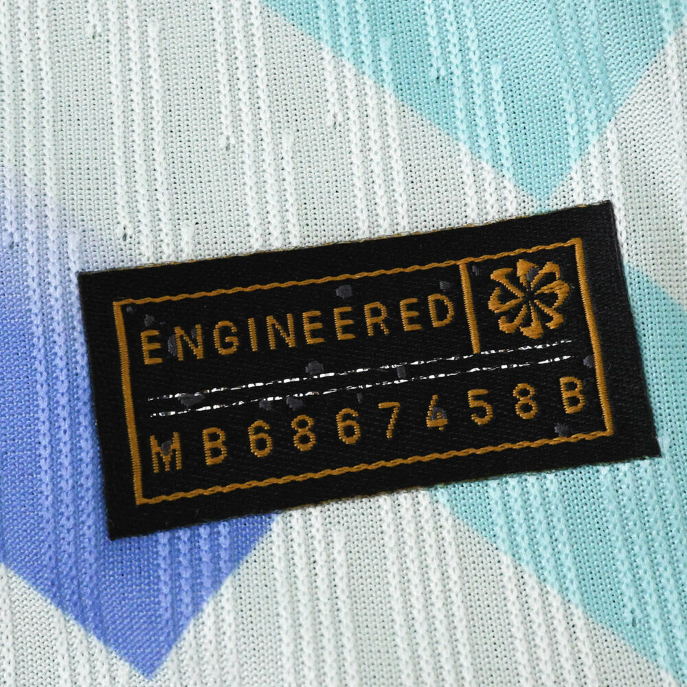 Close-up of the Inter Milan Away 2025/26 Player Version jersey's "Engineered" authenticity tag.