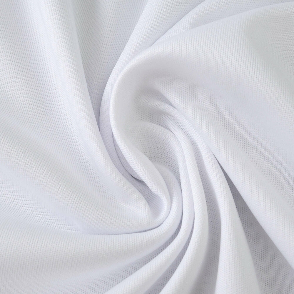 Close-up of white Liverpool Away 2025/26 Fan Version jersey fabric, showing texture and material quality.