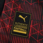 Close-up of the RB Leipzig 2025/26 third fan jersey with Puma's "Authentic Licensed Football" badge.