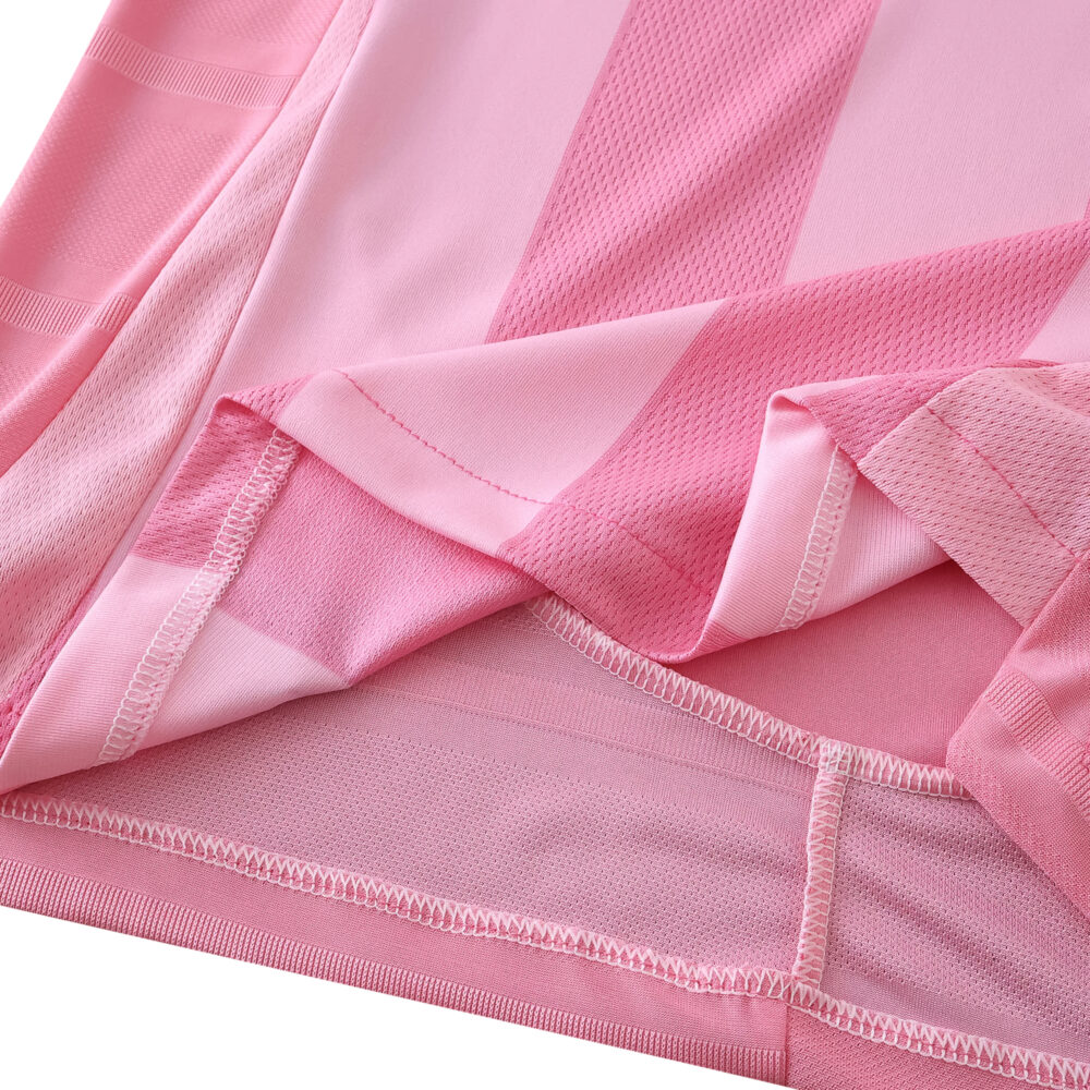 Close-up of the pink Inter Miami CF Home 2025/26 Player Version jersey fabric and stitching details.