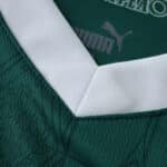 Close-up of Palmeiras 2025/26 home jersey collar with Puma logo, fan version.
