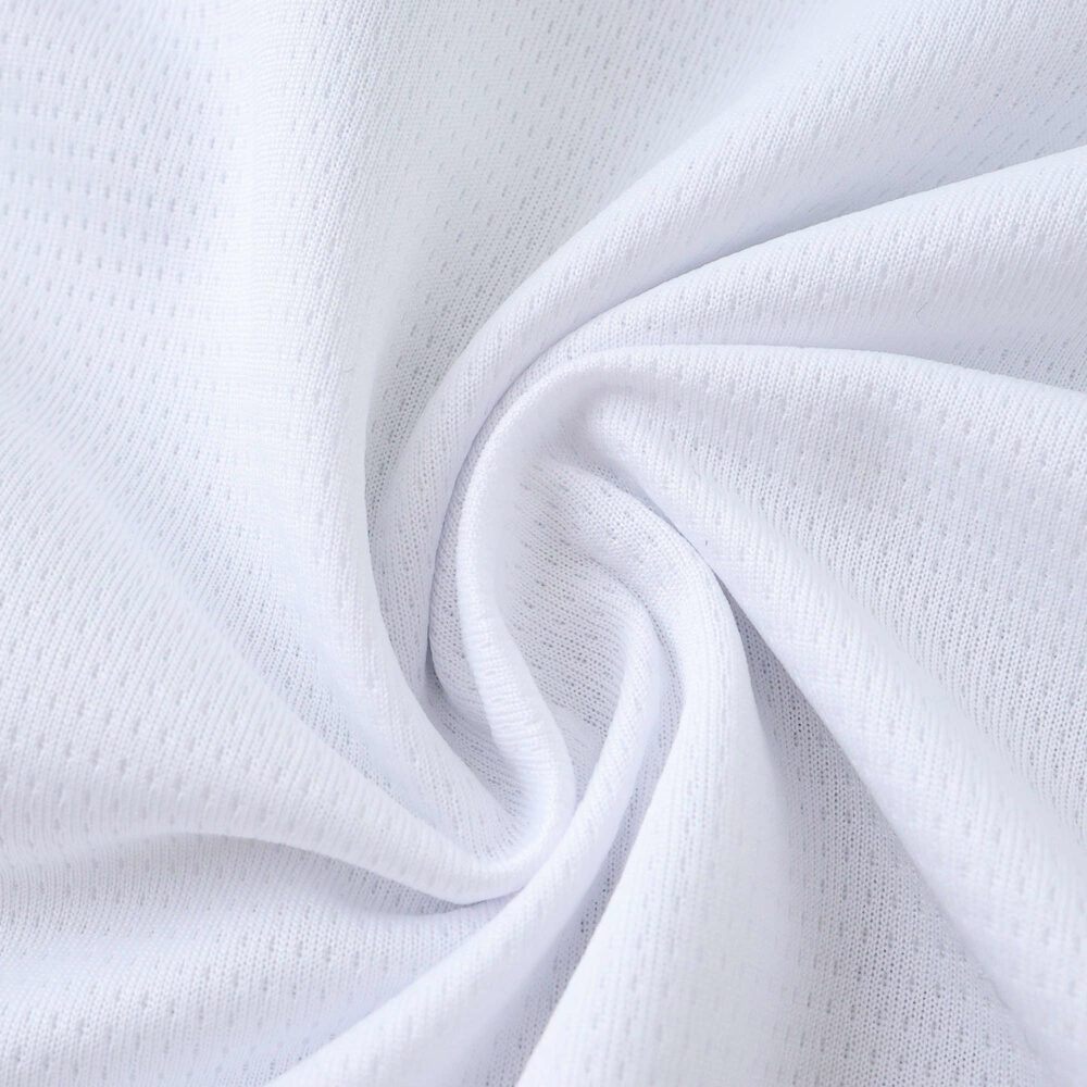 Close-up of the white RB Leipzig 2025/26 Home Fan Version jersey fabric, showing texture and weave.