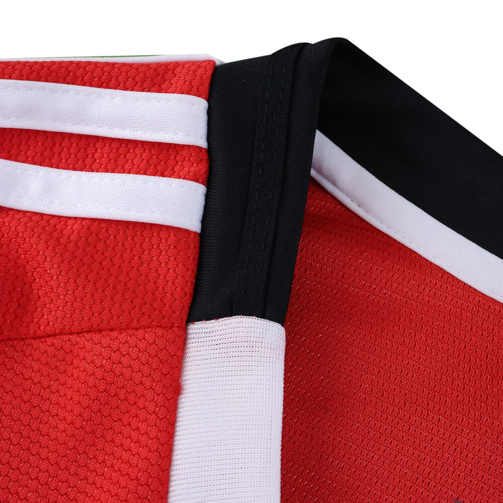 Close-up of the SL Benfica 2025/26 Home Fan Version jersey fabric and collar details.