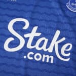 Close-up of the 2025/26 Everton Home Fan Version jersey showing sponsor logo and club badge.