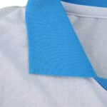 Close-up of Olympique Marseille 2025/26 Home Player Version jersey featuring a blue collar on white fabric.