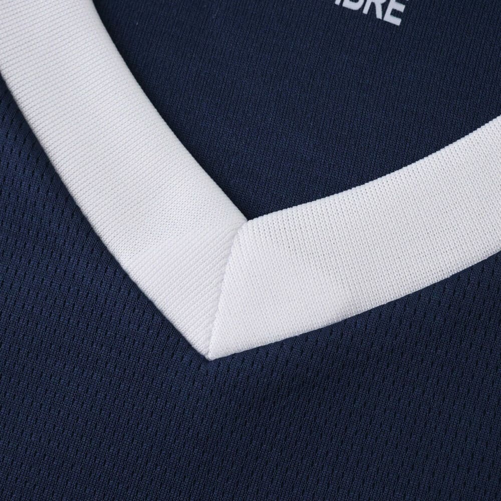 Close-up of the PSV Eindhoven 2025/26 away fan jersey, showing the white V-neck collar detail.