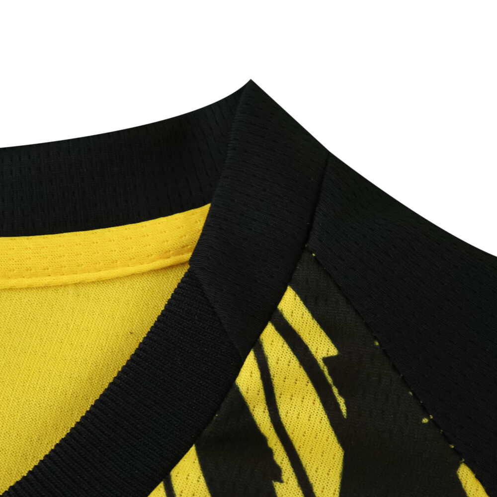 Close-up of the collar and fabric design on the Borussia Dortmund 2025/26 Home Fan Version jersey.