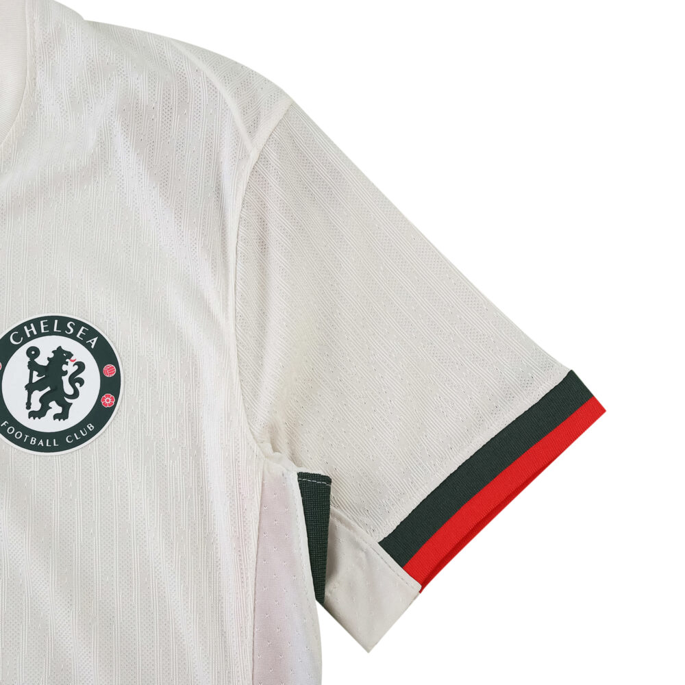 Chelsea Away 2025/26 Player Version jersey showing club badge and red-green trim on sleeve.