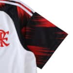 Close-up of Flamengo Away 2025/26 Fan Version sleeve featuring red and black graphic design.