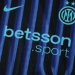 Close-up of Inter Milan 2025/26 Home Player Version jersey with sponsor, Nike logo, and club badge.
