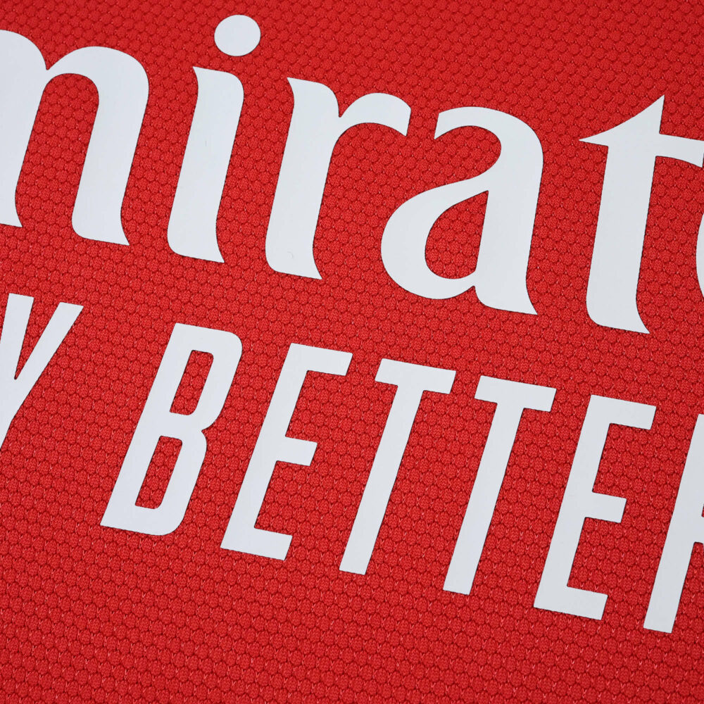 Close-up of the SL Benfica 2025/26 Home Fan Version jersey featuring the Emirates sponsor logo.