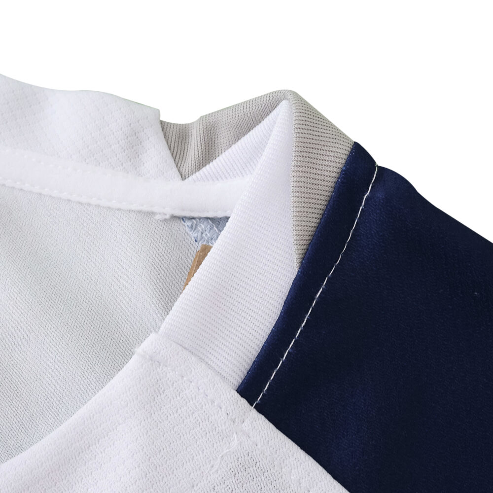 Close-up of the collar on the Tottenham Hotspur 2025/26 Home Fan Version jersey, showing fabric detail.