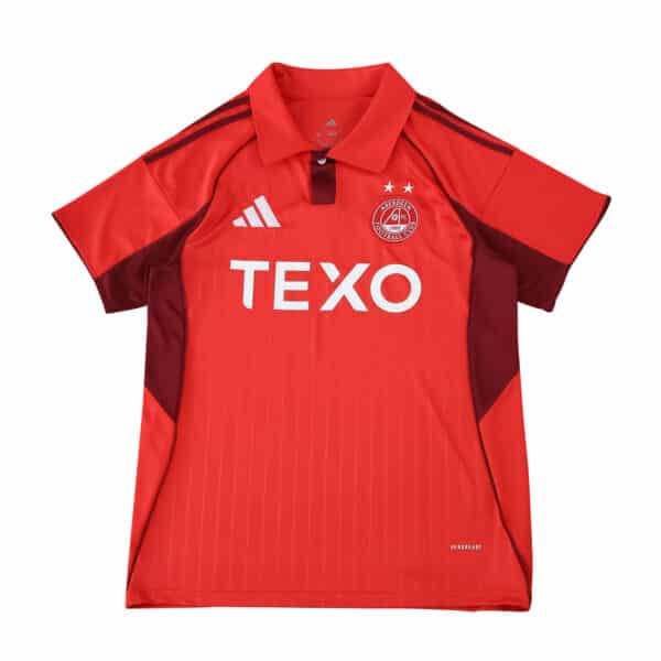 Aberdeen Home 2025/26 Fan Version jersey in red with white sponsor logo and club crest on the chest.