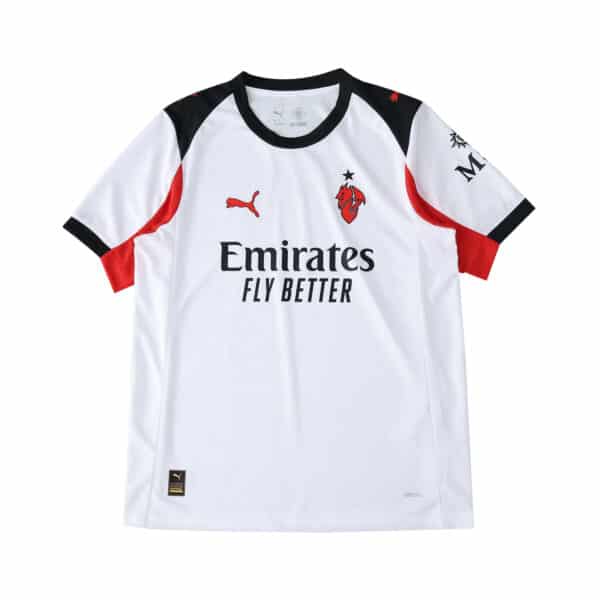 AC Milan Away 2025/26 Fan Version jersey, white with red and black accents, Puma and sponsor logos.
