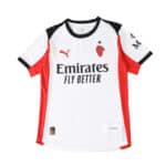 AC Milan Away 2025/26 Player Version jersey, white with red accents and black collar, displayed front view.