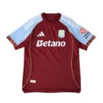 Aston Villa 2025/26 Home Player Version jersey in claret with sky blue shoulders and sponsor logos.