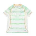 Celtic Third 2025/26 Fan Version jersey, white with green stripes and orange trim, displayed flat.